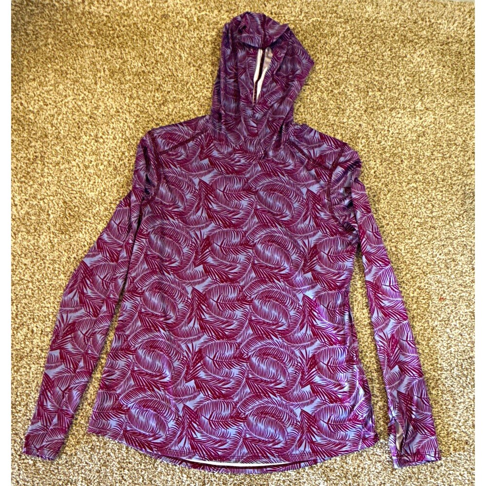 World Wide Sportsman Women’s Medium Hooded Long Sleeve Fishing Shirt Purple Leaf